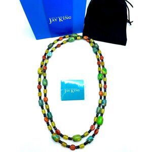 Jay King Mine Finds Southwest Necklace Green Blue Turquoise Red Coral Serpentine